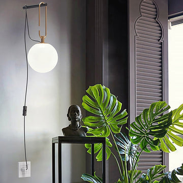 Modern Globe Plug-in Wall Sconce Brass Indoor Wall Light